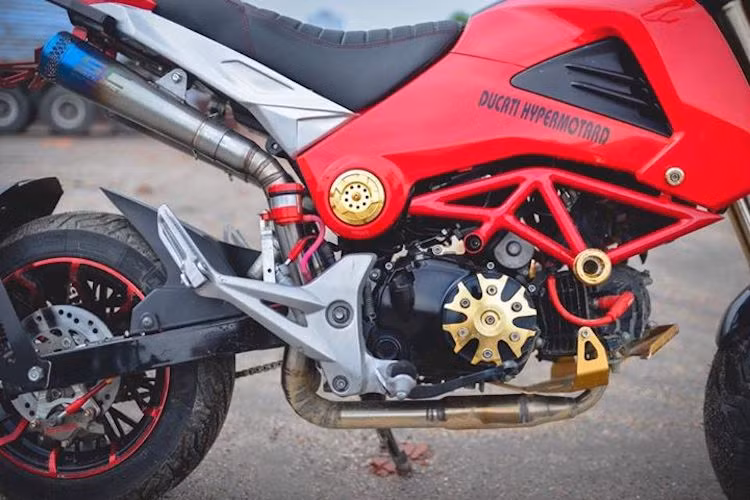 Khối động cơ 124 cc nguyên bản của MSX125 không có sự thay đổi, chỉ được trang trí bằng bộ ốp lốc máy và nòng xi-lanh màu vàng nổi bật của Solute. Để khiến chiếc xe giống Ducati Hypermotard hơn nữa, chủ nhân của nó cũng đã gắn bộ khung thép "kiểng" dựa theo thiết kế khung Trellis ở hai bên thân xe.