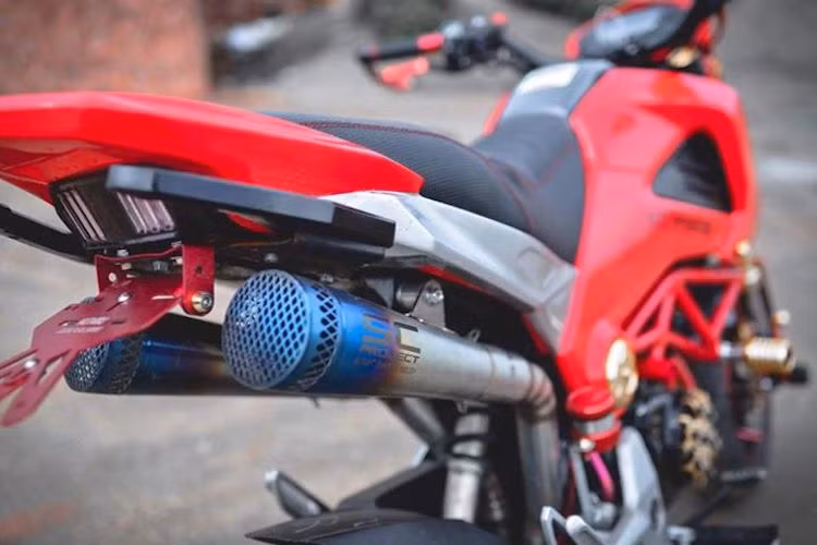 Ở phía sau, phần đuôi xe được thay ốp nhựa cùng đèn hậu lấy ý tưởng từ Ducati, cùng với cặp tay dắt bằng nhôm CNC và chắn bùn bánh Shark Power. Khí thải động cơ được dẫn qua cặp pô SC Project phong cách xe đua khá giống như chiếc superbike Ducati 1299 Superleggera.