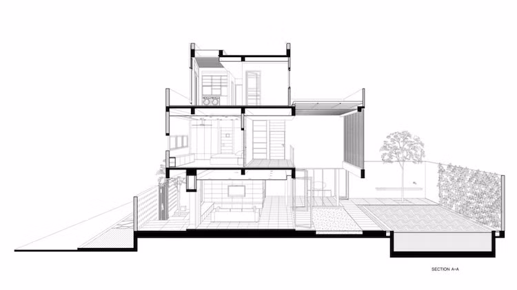 Mặt cắt ngang căn biệt thự.