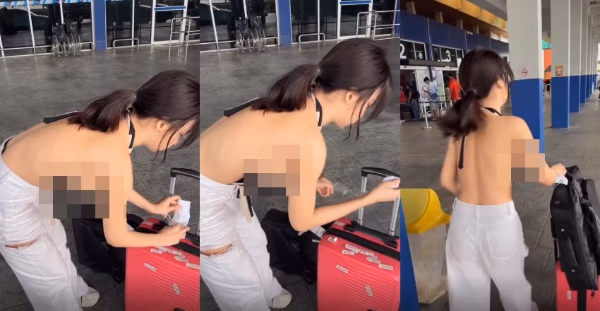 Cách đó vài ngày, Thanaporn Onseng từng gây xôn xao khi mặc như không mặc, để lộ điểm nhạy cảm ở sân bay.