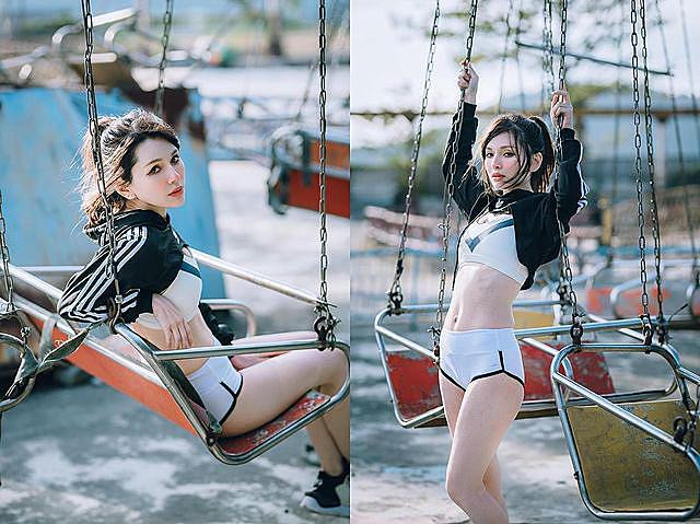 Trước đó, bộ ảnh hot girl Dung Dung khoe dáng cực nuột trong set đồ thể thao ngắn, hở, bó chặt ở công viên cũng từng gây xôn xao cộng đồng mạng.