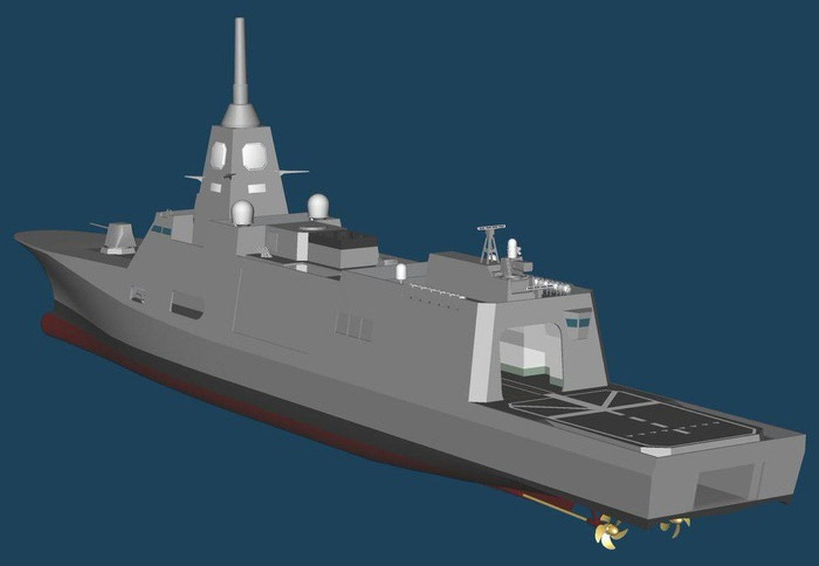 Hai cụm phóng ngư lôi chống ngầm Type-12. Đuôi tàu có sàn đáp và nhà chứa cho trực thăng SH-60.