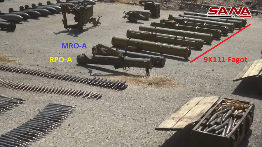 Trong ảnh là các ống phóng đạn nhiệt áp MRO-A và RPO-A cùng đạn tên lửa 9M111 của tổ hợp tên lửa 9K111 Fagot. Nguồn ảnh: SANA.