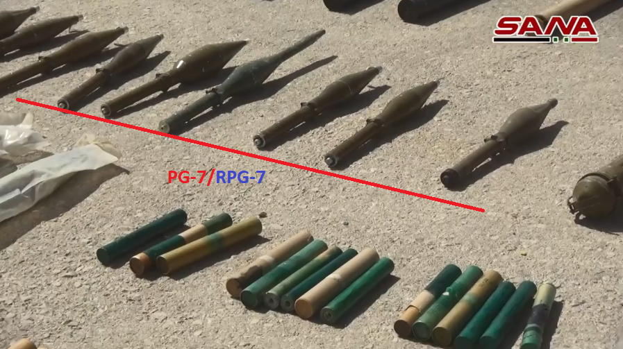 Đạn chống tăng của súng chống tăng RPG-7, thứ vũ khí chống tăng cầm tay phổ biến nhất trên chiến trường Syria, từ bên trái qua lần lượt là các biến thể PG-7V, PG-7VL, PG-7T... Nguồn ảnh: SANA.