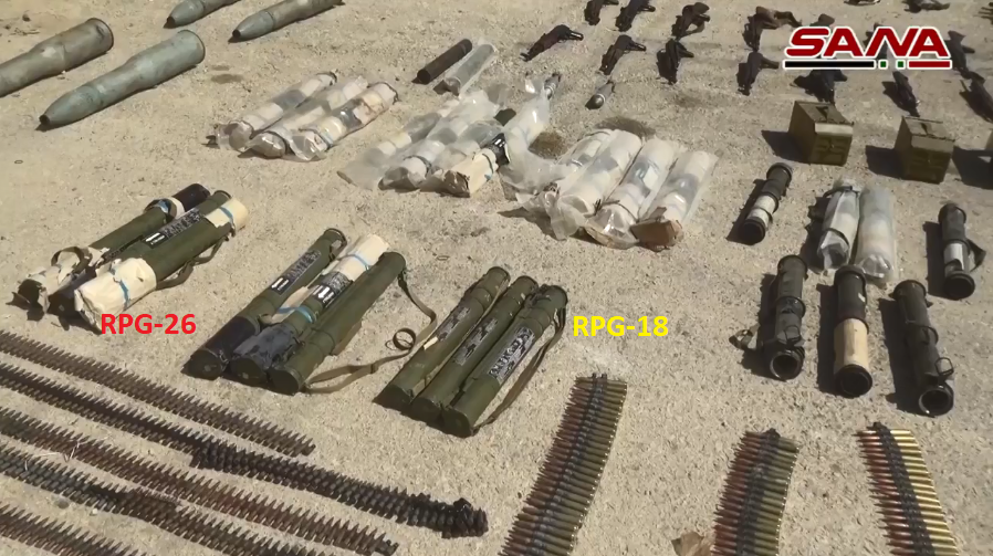 Trong số tên lửa trên có tới 8 tên lửa chống tăng có điều khiển 9K111 Fagot do Bungari sản xuất; một tổ hợp tên lửa chống tăng 9M14 Malyutka do Liên Xô sản xuất; một số ống phóng tên lửa nhiệt áp MRO-A và RPO-A do Nga sản xuất; một số súng phóng lựu chống tăng M72 sử dụng 1 lần do Mỹ sản xuất. Nguồn ảnh: SANA.