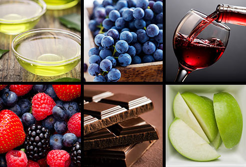  Flavonoid Có hơn 4.000 chất chống oxy hóa được tìm thấy trong các loại trái cây và rau. Mỗi cây có chứa một sự kết hợp flavonoid khác nhau, giúp chống lại bệnh tim, ung thư, viêm khớp, lão hóa, đục thủy tinh thể, mất trí nhớ, đột quỵ, viêm và nhiễm trùng. Flavonoid có trong trà xanh, nho, rượu vang đỏ, táo, sô cô la và quả mọng.