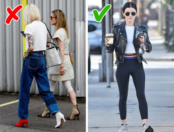 Mặc legging với váy. Mặc legging với váy từng là hot trend phối đồ một thời. Vậy nhưng cách phồi đồ này đã lỗi thời. Phối legging với váy sẽ khiến tổng thể người diện trở nên kỳ cục, mất đi vẻ thanh thoát vốn có của chiếc váy.