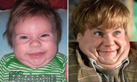 Diễn viên hài kịch Chris Farley và bản sao nhí với biểu cảm dễ thương y hệt hình ảnh kinh điển của anh trong bộ phim “Tommy Boy” (1995)