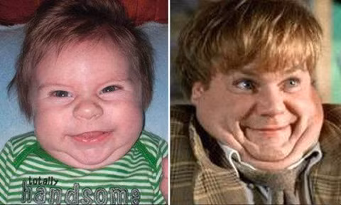Diễn viên hài kịch Chris Farley và bản sao nhí với biểu cảm dễ thương y hệt hình ảnh kinh điển của anh trong bộ phim “Tommy Boy” (1995)