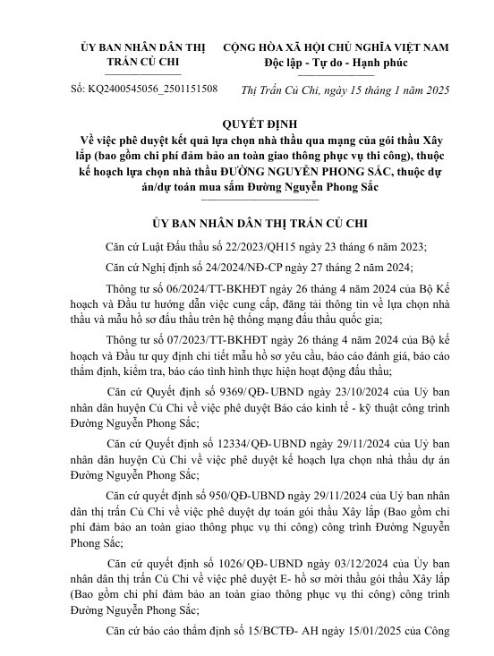 TP HCM: Cty Nhan Tran trung goi thau xay lap hon 3 ty tai Cu Chi