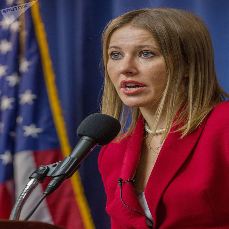 Bà Sobchak phát biểu tại Trung tâm Nghiên cứu Chiến lược và Quốc tế ở thủ đô Washington, Mỹ.