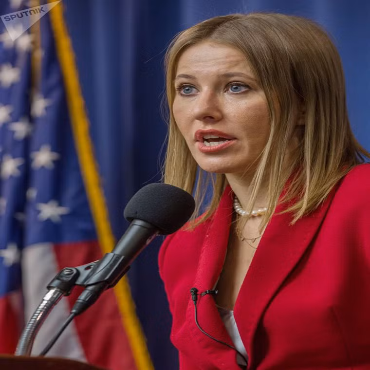 Bà Sobchak phát biểu tại Trung tâm Nghiên cứu Chiến lược và Quốc tế ở thủ đô Washington, Mỹ.