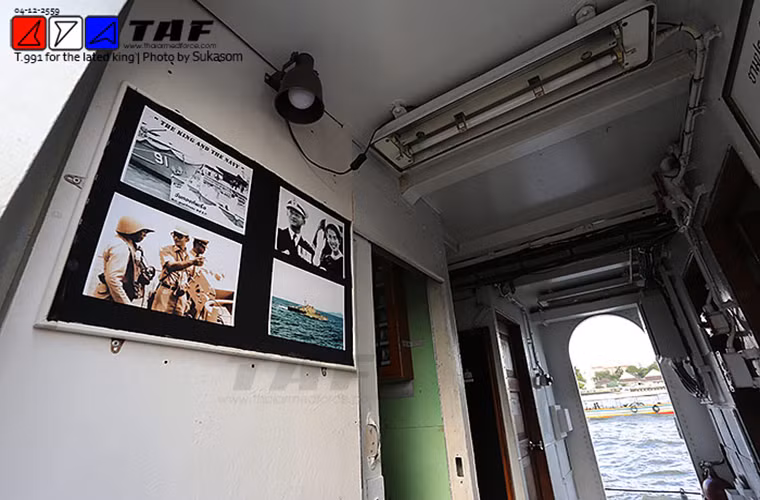 Bên trong tàu T.91 trưng bày khá nhiều hiện vật và hình ảnh của Vua Bhumibol Adulyadej trong những lần đến thăm con tàu này. Nguồn ảnh: TAF.