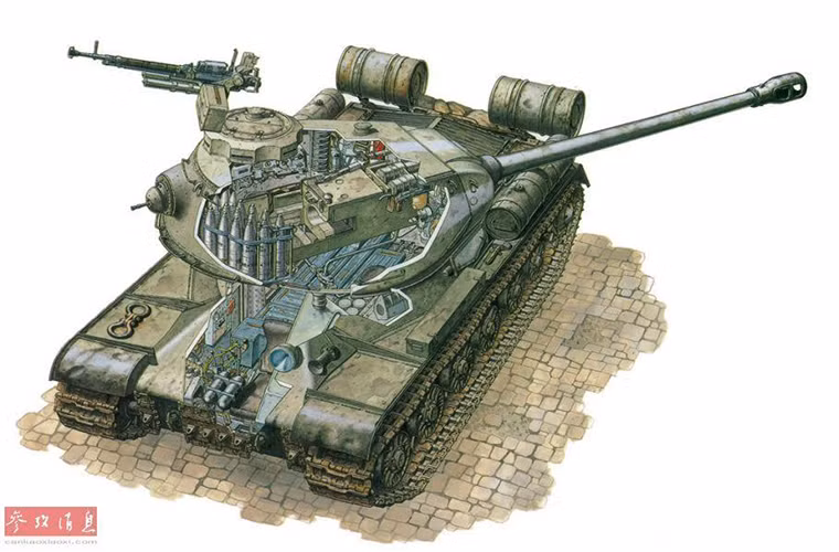 Trong khi đó IS-2 của Liên Xô cũng là một mẫu xe tăng hạng nặng và là đối thủ của Tiger I nhưng nó lại hoàn toàn khác biệt, bỏ qua khả cơ động vốn không phải là điểm mạnh của xe tăng hạng nặng thì IS-2 hoàn toàn vượt trội hơn Tiger I từ giáp bảo vệ, sức mạnh hỏa lực cho đến hệ thống động cơ. Nguồn ảnh: QQ.