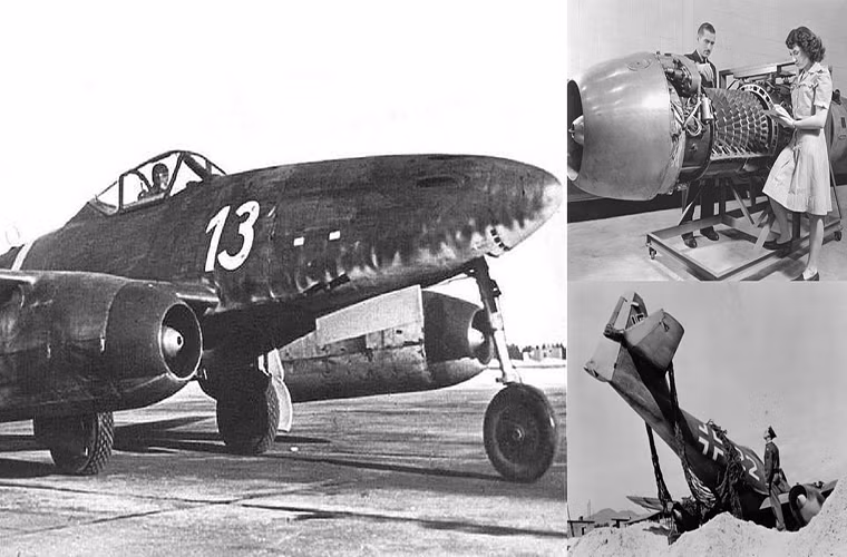 Messerschmitt Me-262 là máy bay chiến đấu phản lực đầu tiên thế giới do Đức phát triển trong những năm 1940 với chuyến bay thử nghiệm thành công đầu tiên vào vào ngày 18/7/1942. Trên thực tế người Đức bắt đầu phát triển tiền thân của Me-262 trước cả Chiến tranh Thế giới thứ 2 trong cuối những năm 1930, tuy nhiên phải đến khi Me-262 xuất hiện nó mới được công nhận là một mẫu chiến đấu cơ phản lực hoàn chỉnh. Nguồn ảnh: War History.