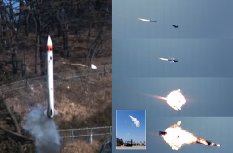 Hình ảnh tên lửa KM-SAM đánh chặn thành công một mục tiêu bay trong một đợt thử nghiệm gần đây. Đạn tên lửa của KM-SAM nặng chỉ 400kg và dài hơn 4m. Nguồn ảnh: defence-blog.