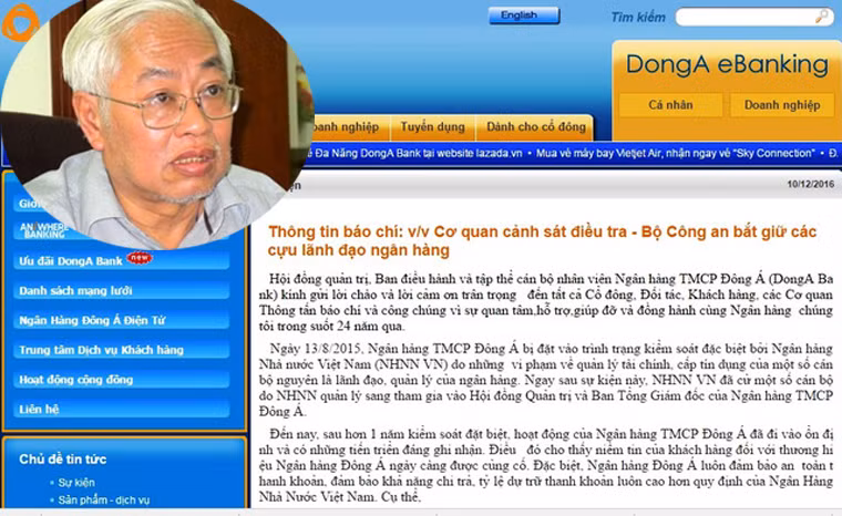 Tối 10/12, Ngân hàng Đông Á (DongA Bank) chính thức thông tin trên website về thông tin ông Trần Phương Bình - nguyên Tổng giám đốc DongA Bank - bị bắt. Theo Ngân hàng Đông Á, Cơ quan CSĐT (C46, BCA) đã tiến hành khởi tố vụ án, khởi tố bị can đối với một số cán bộ nguyên là lãnh đạo của DongA Bank do vi phạm các quy định của pháp luật trong hoạt động tiền tệ ngân hàng. Ngoài ông Bình, bà Nguyễn Thị Ngọc Vân, nguyên Phó tổng giám đốc DongA Bank và 3 nhân viên có liên quan cũng bị C46 bắt giữ.