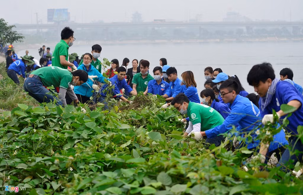 Khoảng 400 người tham gia dọn dẹp rác bao gồm sinh viên trên địa bàn Hà Nội, cư dân phường Hoàng Liệt, các tổ chức bảo vệ môi trường và phật tử chùa Pháp Vân (nằm trên địa bàn quận Hoàng Mai).
