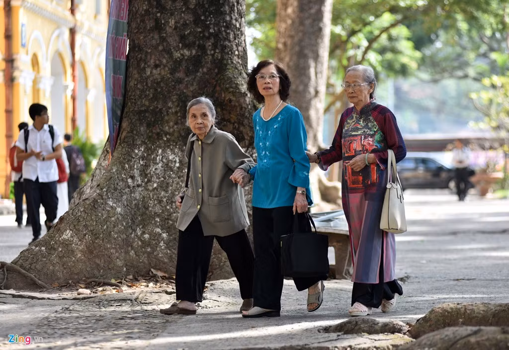 Dịp này, các cựu nhà giáo cũng đến dự lễ kỷ niệm, thăm trường cũ, đồng thời ôn lại kỷ niệm xưa.