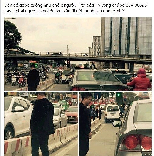 Ngày 23-2-2016, một tài khoản facebook có tên P.X đã chia sẻ 3 bức ảnh với nội dung:"Đèn đỏ, đỗ xe xuống như chỗ không người. Trời đất! Hy vọng chủ xe 30A... này không phải người Hà Nội để làm xấu đi nét thanh lịch nhà tớ nhé!" (Theo:Vietnamnet)