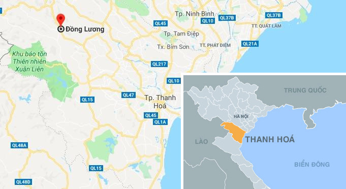 Xã Đồng Lương - nơi xảy ra vụ án, cách TP Thanh Hóa gần 100 km. Ảnh: Google Maps.