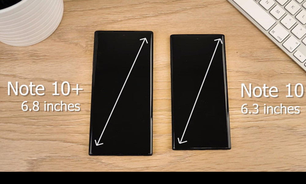 Samsung trang bị cho Galaxy Note 10 chiếc màn hình kích thước 6,3”, còn Galaxy Note 10+ là màn hình cong 2 viền, kích thước 6,8”. Theo nhiều thông tin không chính thức, màn hình của cả hai chiếc máy đều có độ phân giải 4K+, công nghệ Dynamic AMOLED.