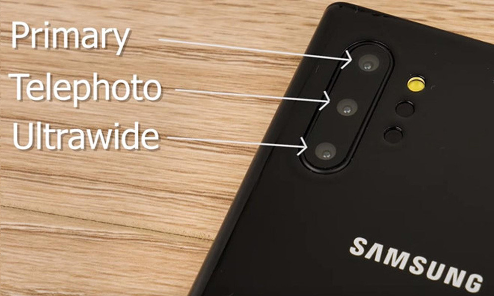 Cụm camera chính của Note 10 và Note 10+ lần lượt từ trên xuống dưới là: camera thường, độ phân giải 12MP, ống kính tele độ phân giải 16MP và cuối cùng là ống kính góc siêu rộng, độ phân giải 12MP. Kết hợp cùng cảm biến ToF, máy sẽ cho khả năng hỗ trợ rất tốt các ứng dụng thực tế ảo AR, VR.