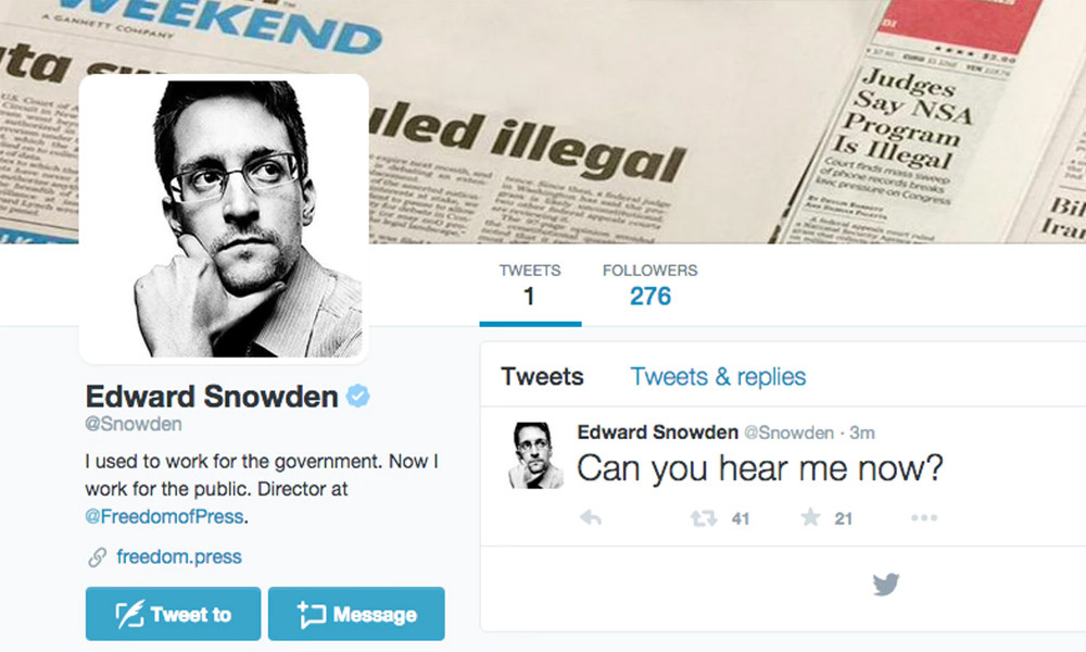Snowden viết trên Twitter cuar mình: "Trong vài tuần tới, tôi sẽ giải thích cách mỗi trang web theo dõi bạn và phương pháp để hạn chế mức độ thu thập dữ liệu về bạn. Nếu bạn sử dụng Facebook hay Instagram, hãy hết sức cẩn thận".