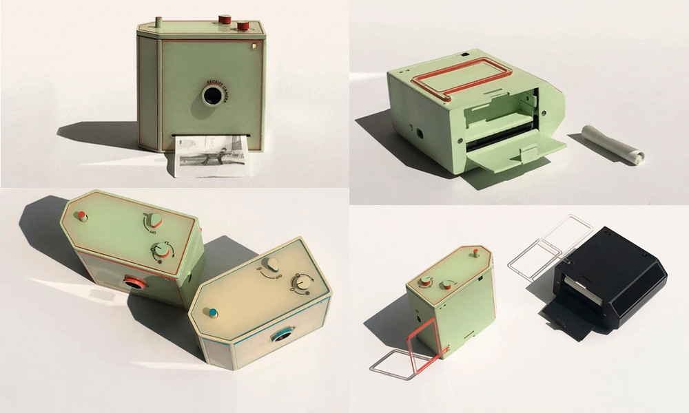 Máy có thiết kế rất đơn giản: một hộp nhựa vuông với phần báng cầm được vát chéo hai cạnh. Mặt trước của máy có hệ thấu kính fix không thay đổi. Ngay bên dưới ống kính nhỏ xinh này là khe nhả ảnh của máy. Cạnh trên của máy, ngoài nút chụp ra còn có thêm 2 nút: bật tắt nguồn và một phím xoay chỉnh các chế độ chụp. Mặt sau máy là nắp đậy.