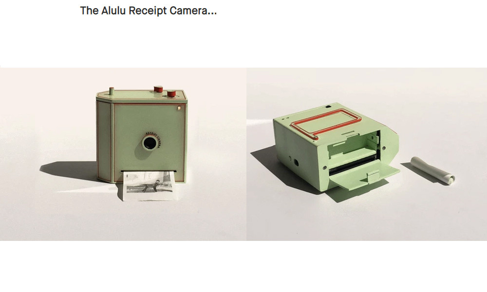Bản thân hóa đơn đã là giấy in nhiệt, tức là chiếc máy ảnh Alulu Camera này không cần tới bất kỳ loại mực in nào nữa. Người dùng sẽ chẳng còn phải quan tâm tới pin, tới thẻ nhớ, tới phim… chỉ cần bấm và chụp. Một phong cách nhiếp ảnh đơn giản, không cần lo nghĩ gì.