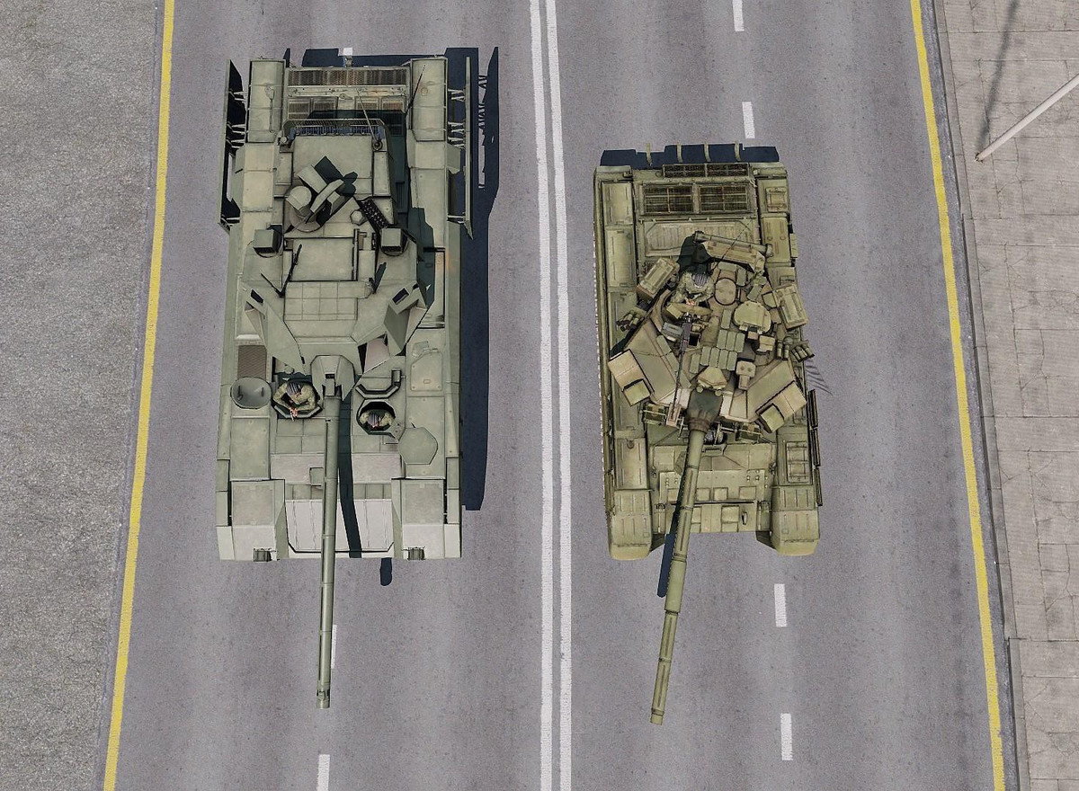 Thân xe được kéo dài lên tới 8,7 m với 7 hàng bánh chịu nặng mỗi bên; bề rộng 3,5 m và chiều cao 3,3 m (nhiều hơn chiếc M60 Patton là xe tăng cao nhất thế giới gần 10 cm); trọng lượng tổng thể 55 tấn (T-72/80/90 chỉ có khối lượng trong khoảng 41 - 46 tấn).