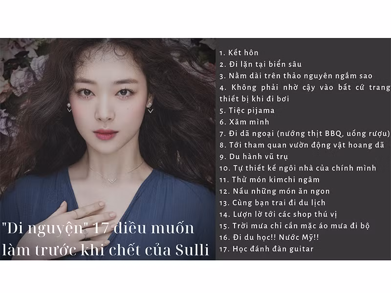 Trong 17 điều ước nguyện, Sulli mãi mãi không thể thực hiện được ước nguyện "kết hôn". Ảnh: Lao động