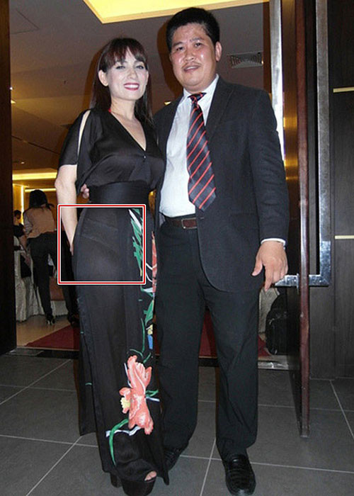 Phi Nhung mất điểm vì lựa chọn chiếc quần mỏng tang kết hợp với tà áo dài truyền thống. Ảnh: Dân Việt