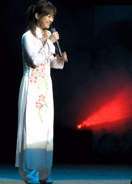 Trái với hình ảnh nữ ca sĩ Mỹ mặc áo dài không quần phản cảm, cô gái này được khen ngợi vì đẹp nền nã. Ảnh: Yan