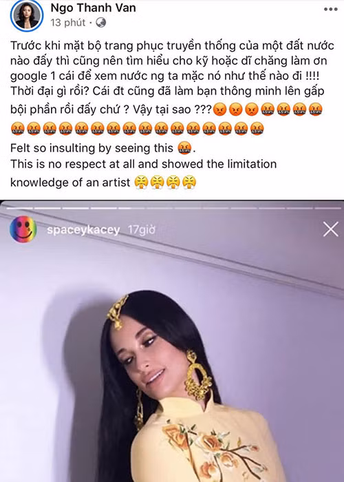 Ngô Thanh Vân tỏ ra phẫn nộ trước hình ảnh Kacey Musgraves mặc áo dài không quần.