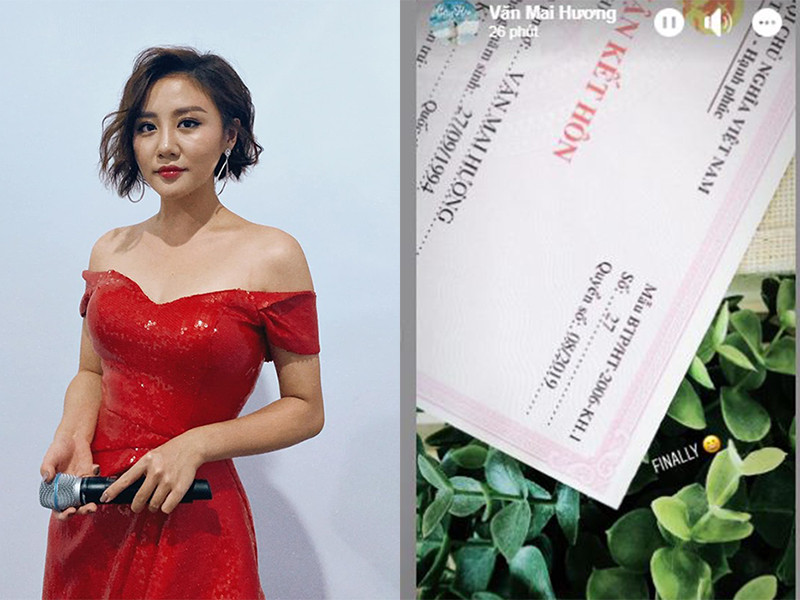 Van Mai Huong khoe giay chung nhan ket hon