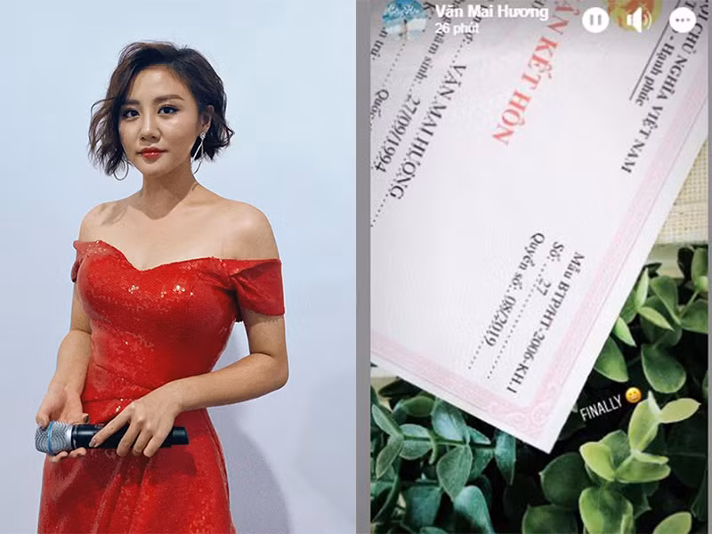 Van Mai Huong khoe giay chung nhan ket hon