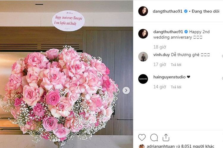 Doanh nhân Trung Tín không quên gửi hoa tặng vợ nhân ngày đặc biệt.