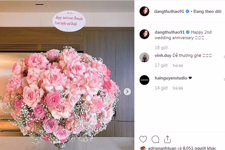 Doanh nhân Trung Tín không quên gửi hoa tặng vợ nhân ngày đặc biệt.