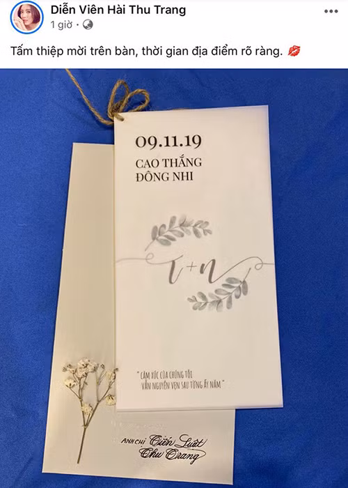 Theo nội dung thiệp cưới, khách mời sẽ dự đám cưới trong ngày 9 và 10/11.