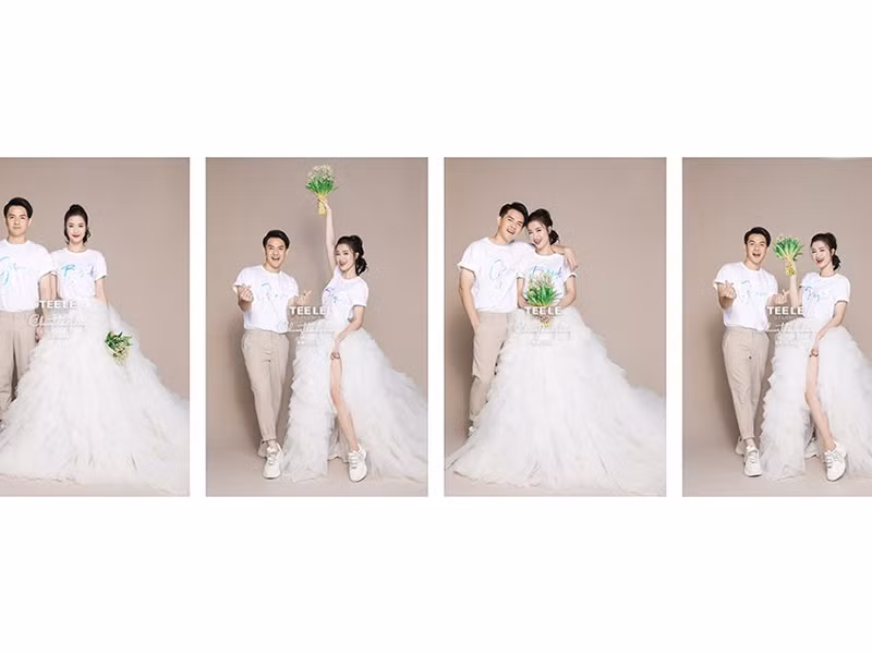 Cặp đôi có những khoảnh khắc tinh nghịch khi chụp ảnh cưới.