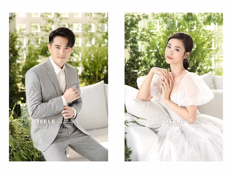 Cách đây một ngày, đôi uyên ương công khai bộ ảnh cưới được chụp trong studio.