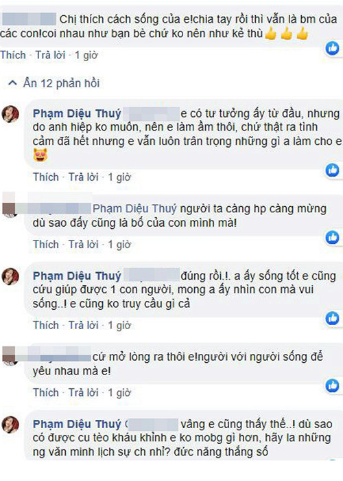 Chia sẻ về ồn ào trước kia với bạn bè, vợ cũ của Hiệp Gà cho hay: "Do anh Hiệp không muốn nên em làm ầm thôi. Chứ thật ra tình cảm đã hết nhưng em vẫn luôn trân trọng những gì anh làm cho em".