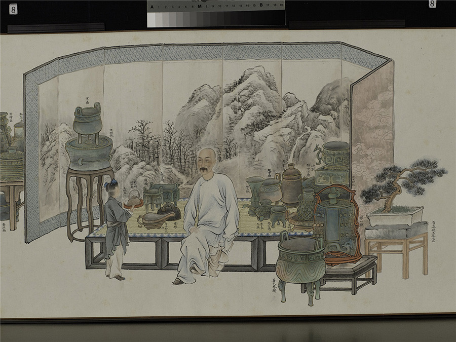 Một bức tranh cổ tái hiện việc sử dụng các vật dụng bằng đồng của người dân Trung Quốc thời xưa.