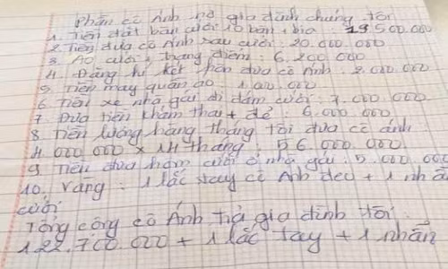 Bản liệt kê chi tiết do người chồng lập ra.