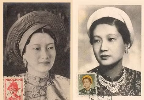 Chân dung Hoàng hậu Nam Phương in trên tem thời kỳ Pháp thuộc.
