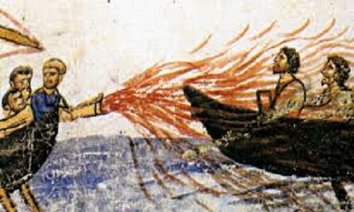 Đa số những tài liệu này miêu tả cảnh quân đội đế chế Byzantine sử dụng "ngọn lửa Hy Lạp" để chống lại các hạm đội của kẻ thù.