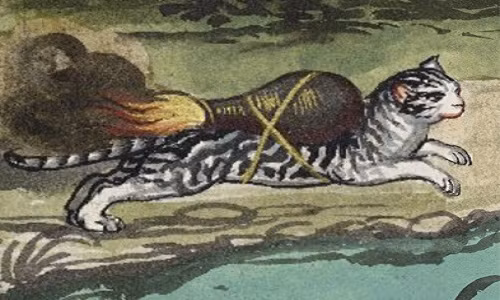 Văn bản của Franz Helm có viết về chiến thuật quân sự này như sau: “Tạo ra một cái túi nhỏ có chứa các mũi tên được đốt lửa… nếu muốn phóng hỏa một thị trấn hoặc lâu đài, thì tìm một con mèo từ nơi đó sau đấy quấn cái túi này vào lưng con mèo, đốt cháy rồi để con mèo chạy đi đến lâu đài gần nhất. Vì sợ nên con mèo sẽ tìm nơi trốn trong chuồng cỏ khô hoặc rơm từ đó mà sẽ sinh ra hỏa hoạn”.