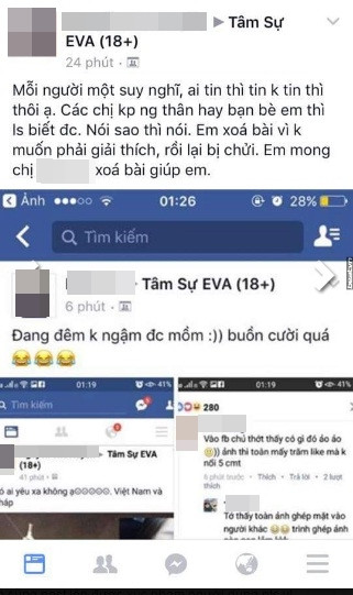Khi bị lật tẩy sự việc, T.H đã đăng trên group nơi đã từng chia sẻ câu chuyện, khẳng định bản thân không hề nói dối, cùng với đó cô gái "sống ảo" này cũng xóa các bài của mình và đề nghị chị N.V xóa những hình ảnh "bóc mẽ" câu chuyện của cô. Chị N.V cho biết, vì T.H không hề tỏ ý hối lỗi và nói chuyện trực tiếp với mình nên chị quyết định giữ lại bài viết "bóc mẽ" câu chuyện của T.H.
