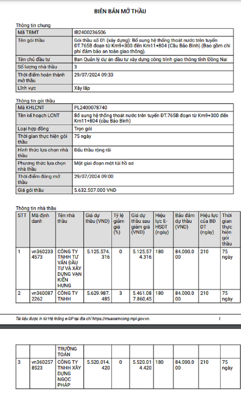 Gói thầu bổ sung hệ thống thoát nước trên tuyến ĐT.765B về tay ai? Goi thau bo sung he thong thoat nuoc tren tuyen DT.765B ve tay ai?